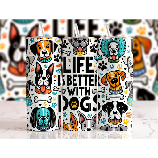 Drinkbeker met Rietje Life is Better with Dogs Gekleurd