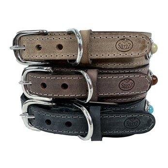 Sazzz Halsband Hond Boho Treasure Stone Vintage Leer Bruin