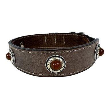 Sazzz Halsband Hond Boho Treasure Stone Vintage Leer Bruin