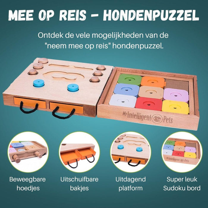 Hondenpuzzel - My Intelligent Pets - Dog Travel - Intelligentiespeelgoed - Hersenwerk - Hondenspeelgoed